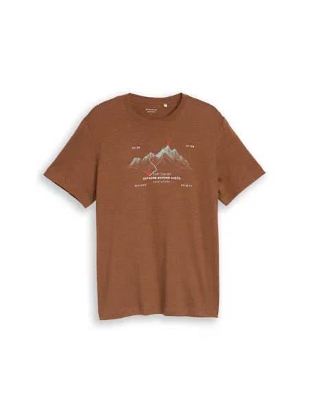 TOM TAILOR Tricou maro caramel / gri deschis / roz deschis alb