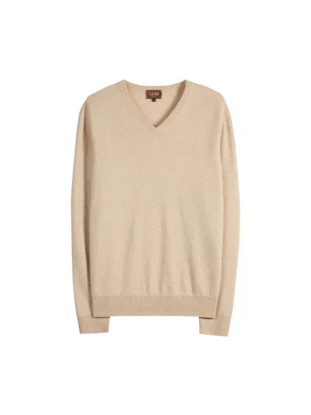 GOBI Cashmere Pulover Men's Essential Cashmere V-Neck Sweater' bej
