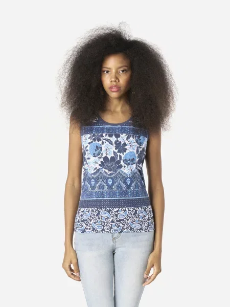 KOROSHI Tricou albastru marin / azur alb