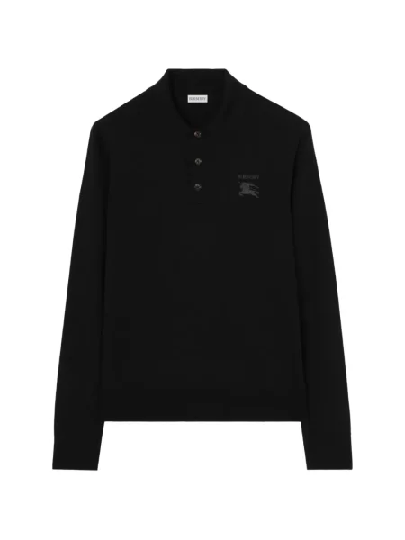 Lung tricou polo Burberry de lână negru