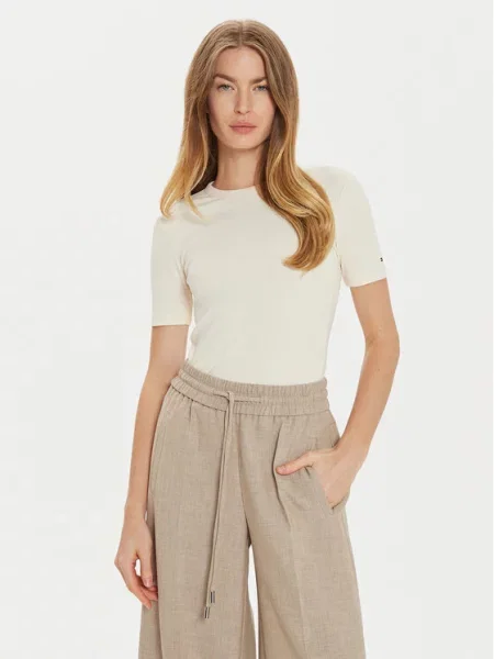 T-shirt z efektem prążkowania Tommy Hilfiger beżowa