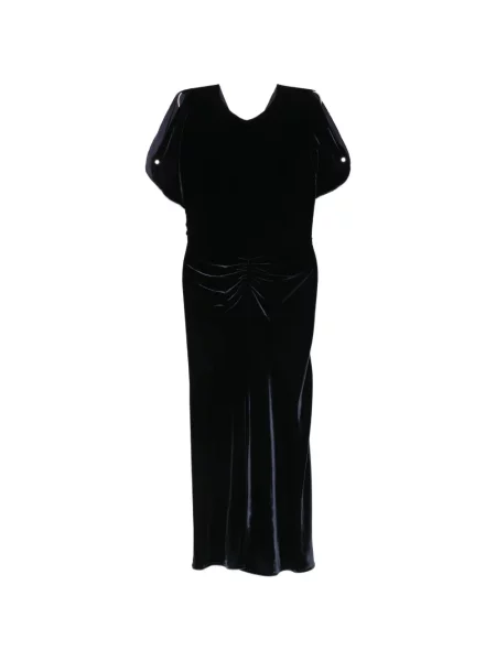 Rochie midi Victoria Beckham de catifea cu volane albastru