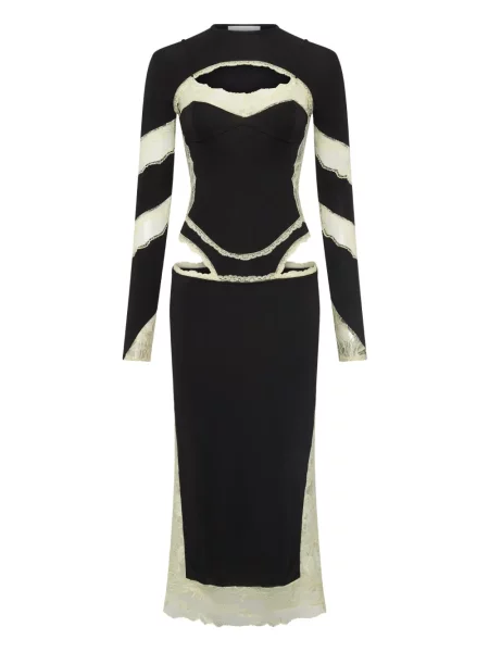Rochie midi Marine Serre din dantelă până la genunchi de costum negru
