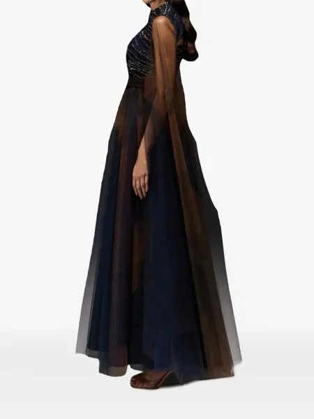 Rochie maxi Tha Seen cu paiete de costum maro