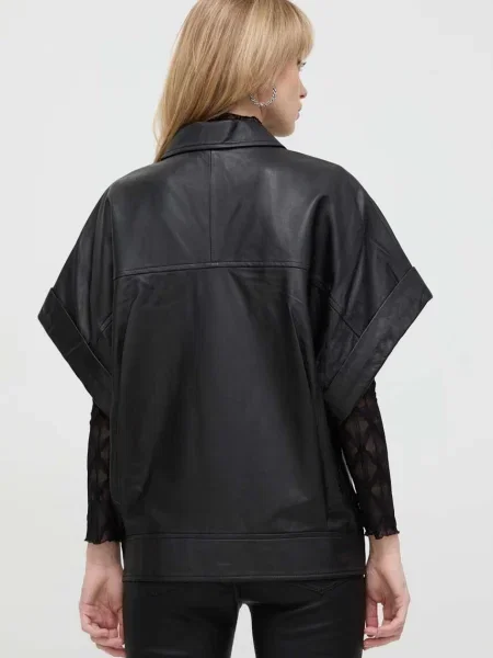 IRO camasa din piele cuoarea cu guler clasic relaxed negru
