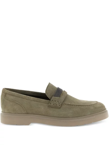 Pantofi loafer Brunello Cucinelli din piele de căprioară verde