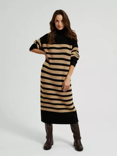 Rochie Moodo cu dungi tricotate de costum negru