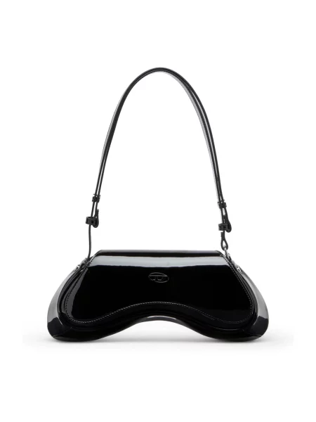 Lakierowana lniana torebka crossbody Diesel czarna