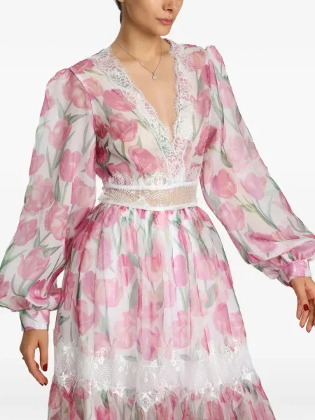 Rochie Miau By Clara Rotescu cu model floral cu imagine din dantelă roz