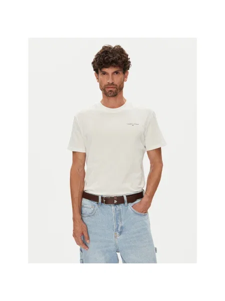 Tommy Jeans Póló Linear Chest Ekru