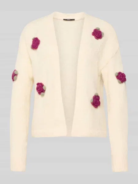 Kardigan z kwiatowymi aplikacjami i otwartym przodem Zero biały
