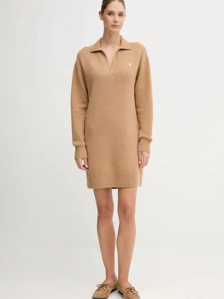 Polo Ralph Lauren sukienka z wełną mini oversize beżowy