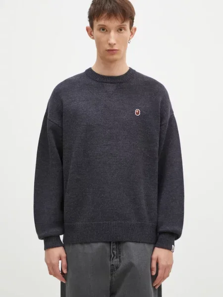 A Bathing Ape pulover de lână One Point bărbați gri