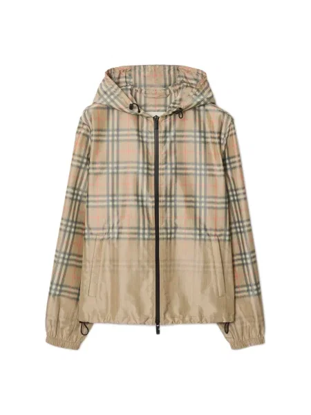 Kurtka Burberry w kratę z kapturem beżowa