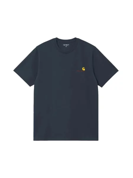 T-shirt z Wyhaftowane logo i Okrągły dekolt Carhartt Wip granatowa