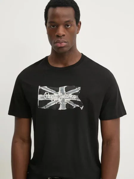 Тениска Pepe Jeans FLAG BW с принт черно