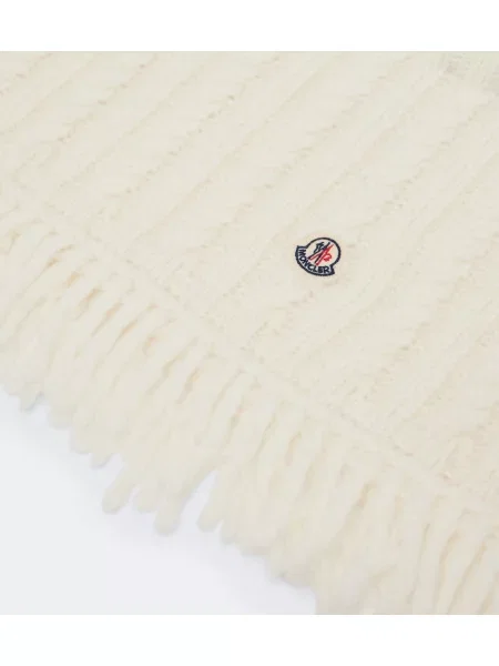 Fular Moncler cu franjuri de lână alb