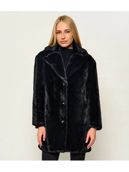 Palton de blană Guess cu blană negru