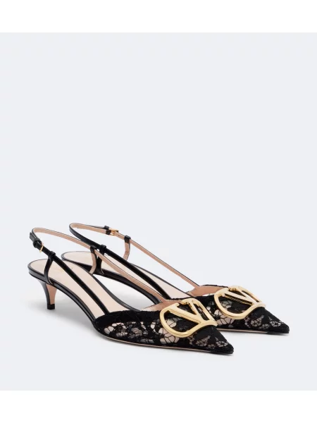 Pantofi cu toc Valentino Garavani din dantelă slingback negru