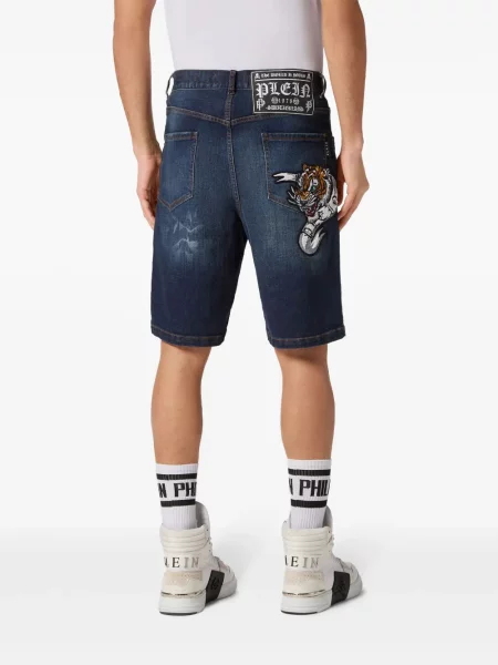 Szorty jeansowe Philipp Plein z naszywkami niebieskie
