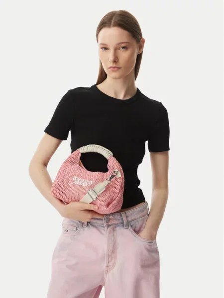 Torbica Tommy Jeans Tjw Summer Crochet Crossover Svijetlo roza
