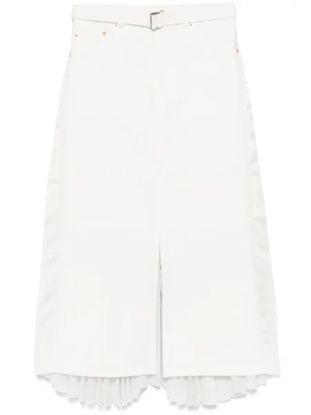 Fusta plisata Sacai plisată până la genunchi alb