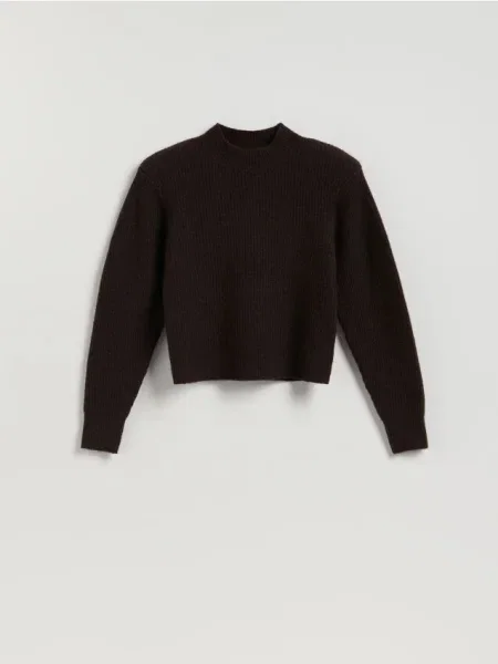 Reserved Pulover cu adaos de lână maro-închis maro