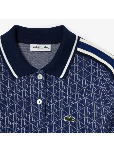 Lacoste Sukienka Żakardowa Slim Fit Z Monogramem niebieska