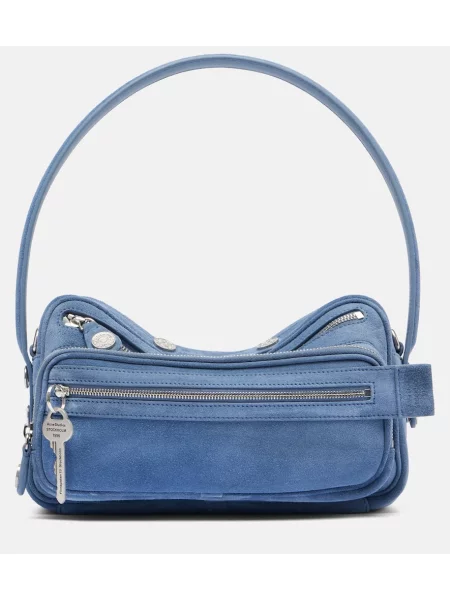 Geantă Acne Studios din piele de căprioară albastru