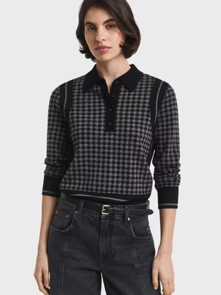 Вовняний светр Gant в гусячу лапку чорний