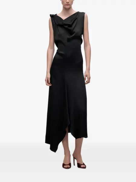 Rochie midi Victoria Beckham asimetrică drapată negru