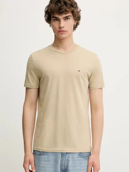 Тениска Tommy Jeans с изчистен дизайн бежово