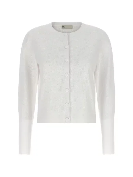 Cardigan Tory Burch cu decolteu rotund alb