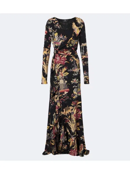 Rochie maxi Etro cu imagine din jerseu negru