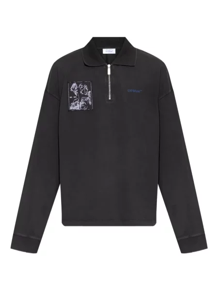 Tricou polo Off-white cu broderie alb