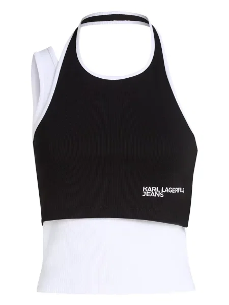 Tricou Karl Lagerfeld Jeans cu imagine cu nervuri negru