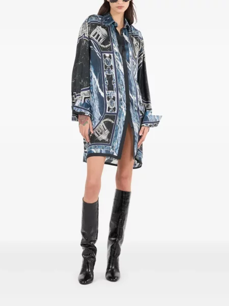 Cămașă Roberto Cavalli de mătase albastru
