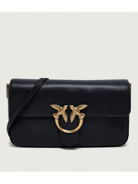 Pinko De piele geantă pe umăr Love One Slouchy Classic negru