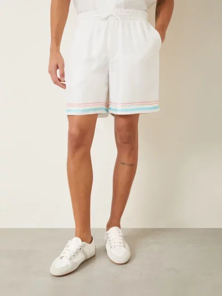 Casablanca Hedvábné Šortky Dance Joy / světle červená / tmavě modrá bílá