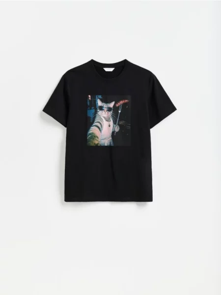 Reserved Tricou regular cu imprimeu negru
