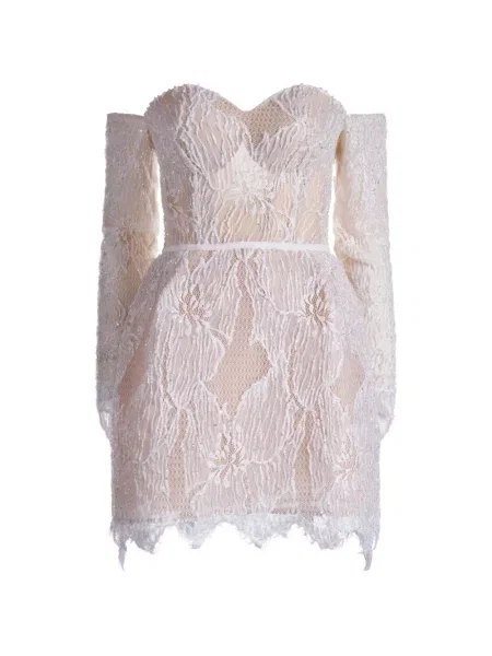 Rochie mini Araftu cu paiete din dantelă alb