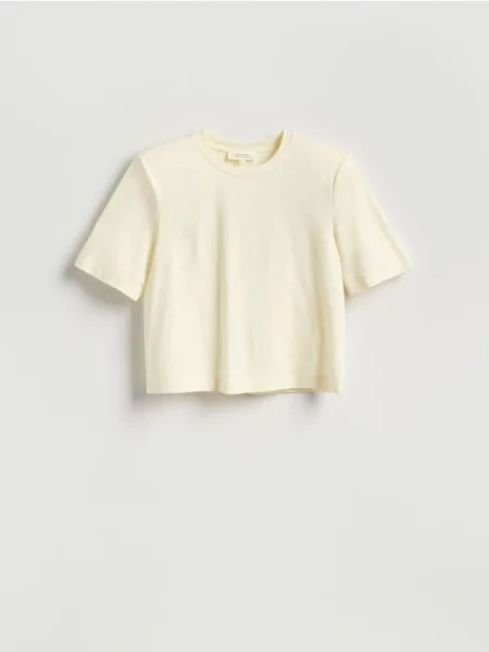 Reserved T-shirt boxy z domieszką jedwabiu złamana biel