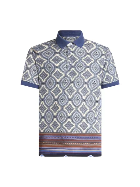 Koszulka polo Etro w geometryczne wzory niebieska