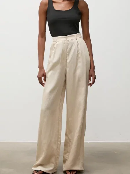 Answear.LAB pantaloni straight pentru femei din in bej