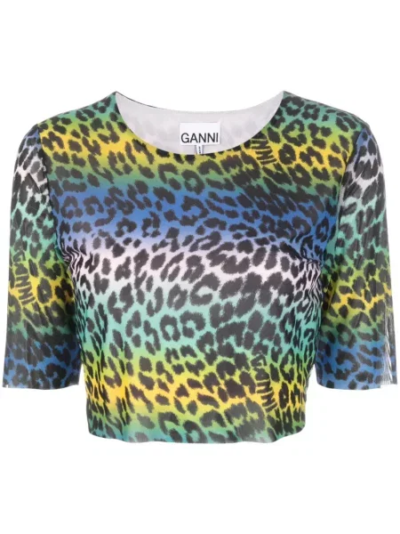 Cropp tricou Ganni cu imagine cu model leopard verde