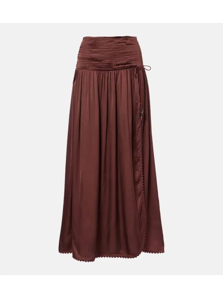 Fusta plisata Poupette St Barth din satin plisată maro