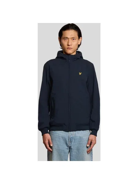 Kurtka z kapturem Lyle & Scott Fleece Back Softshell granatowy XS niebieska