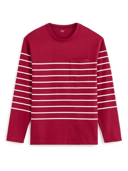 Tricou cu mânecă lungă Celio cu dungi cu mâneci lungi alb