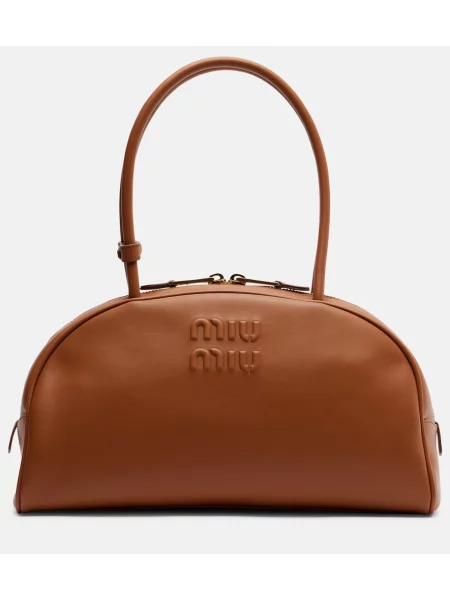 Usnjena velik torba Miu Miu rjava