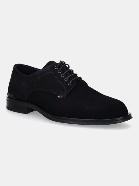 Половинки обувки от велур Tommy Hilfiger CORPORATE HILFIGER SDE DERBY мъжки тъмносиньо